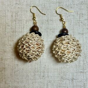 Boho Natural Raffia & Wood Drop Earrings